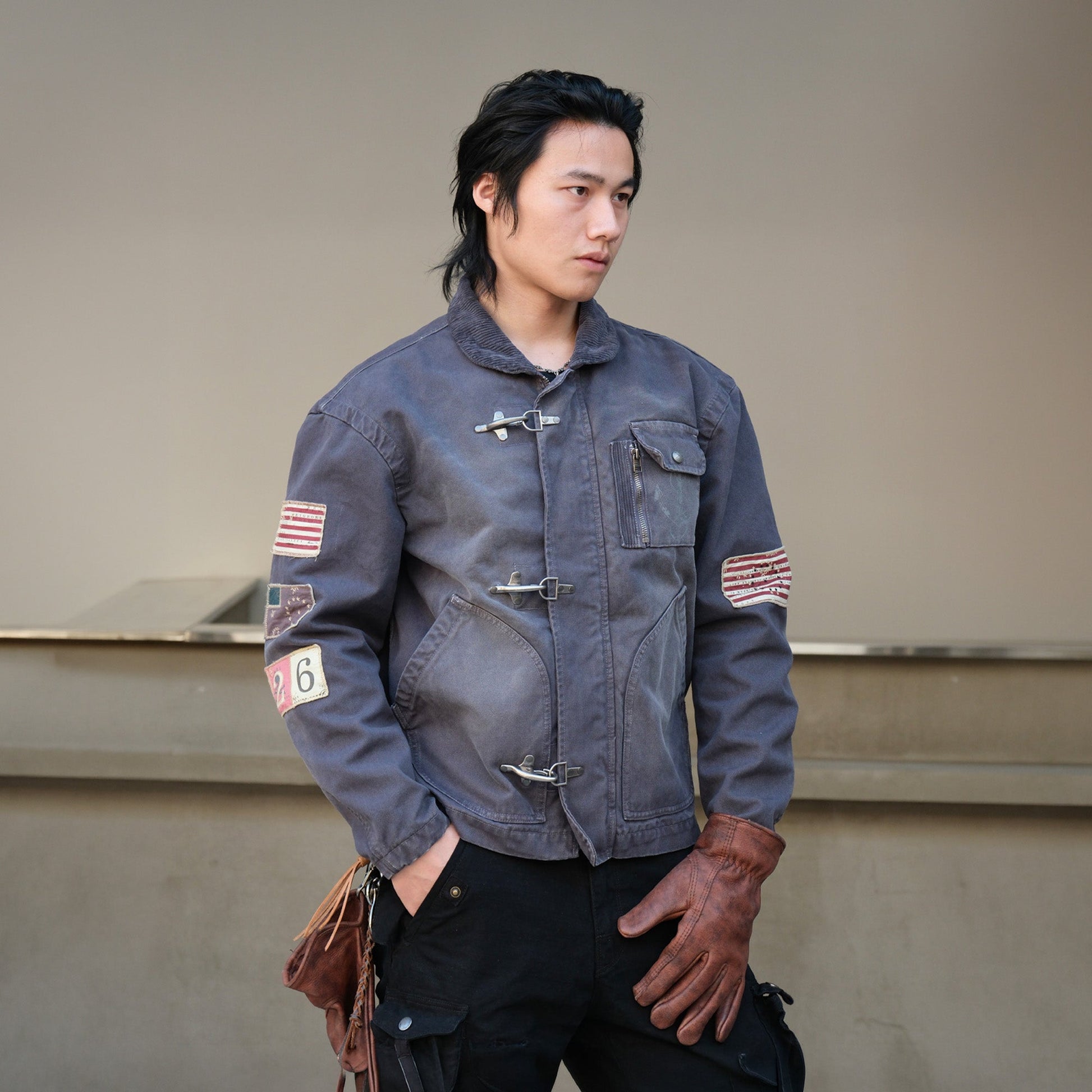 NEIGBORL Distressed Flight-Buckle Workwear Jacket-Jacket-S-Blue-Free Shipping Leatheretro