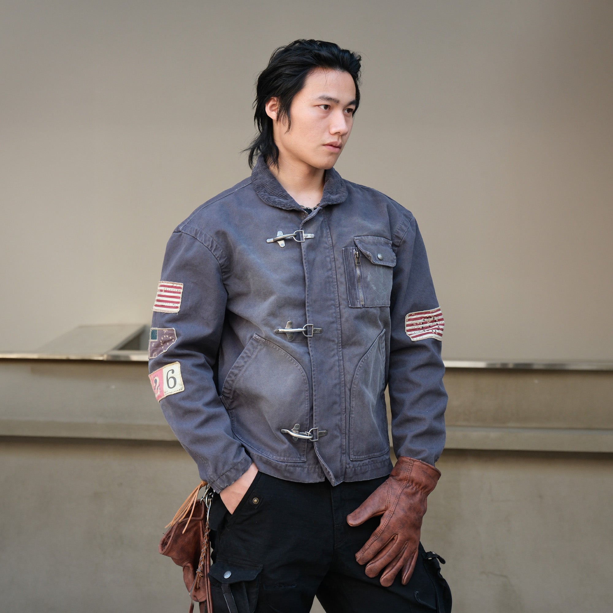 NEIGBORL Distressed Flight-Buckle Workwear Jacket-Jacket-S-Blue-Free Shipping Leatheretro