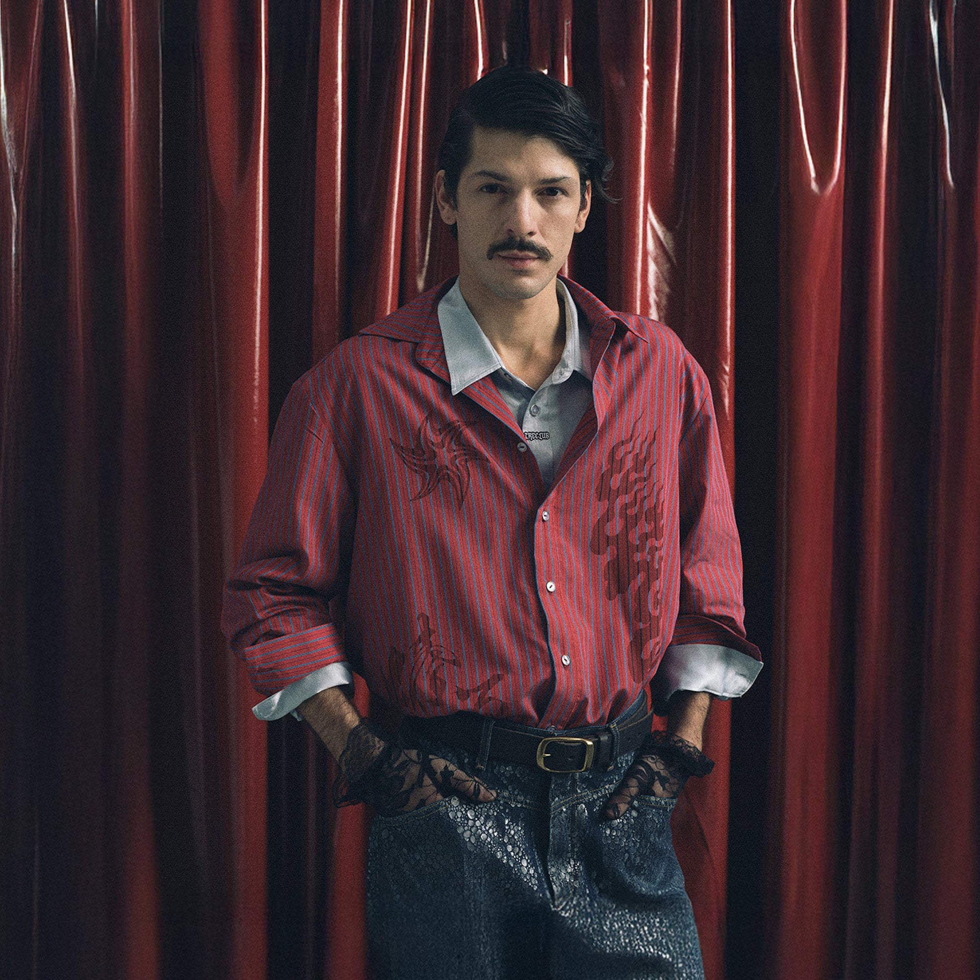 TRECLUB Tencel-Blend Flame Graphic Pinstripe Shirt-Shirt-S-Free Shipping Leatheretro