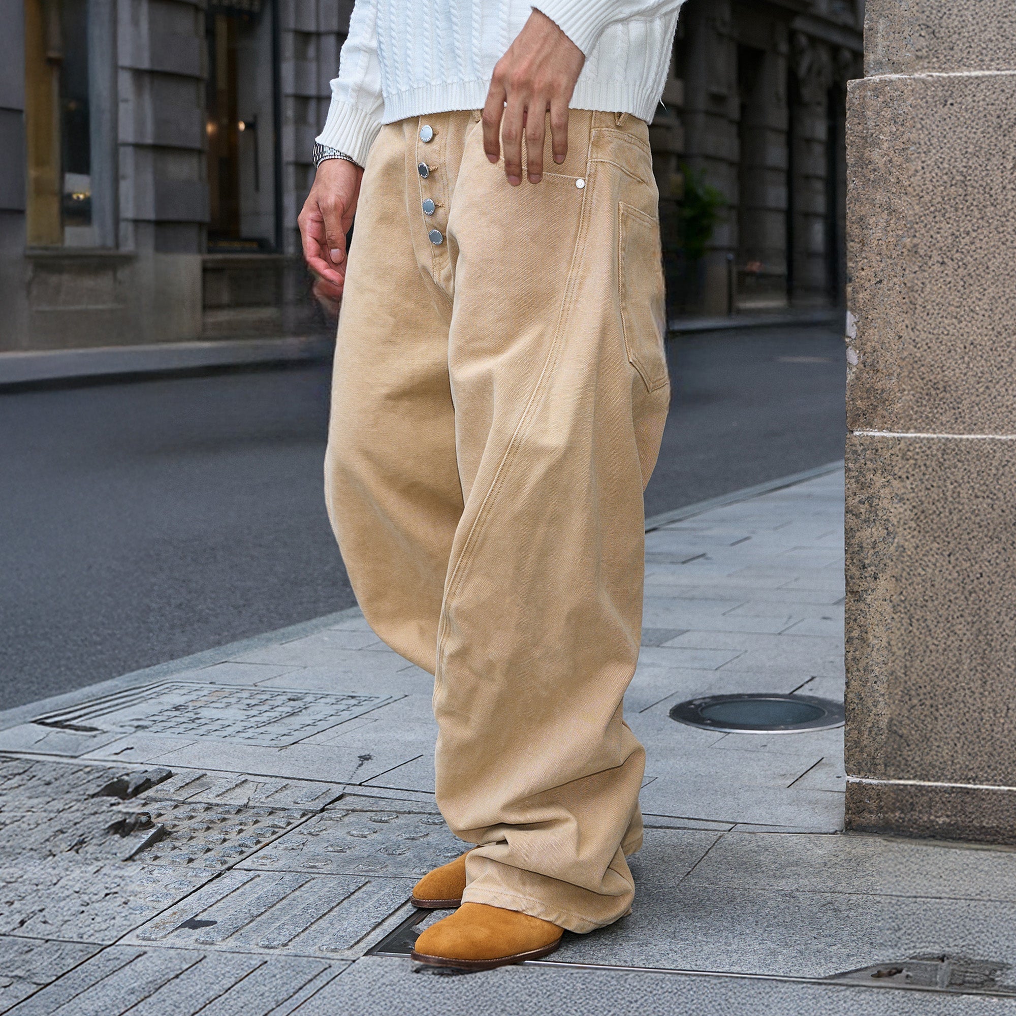 STEEPC Classical Button-Fly Curved-Seam Utility Pants-Pants-S-Free Shipping Leatheretro