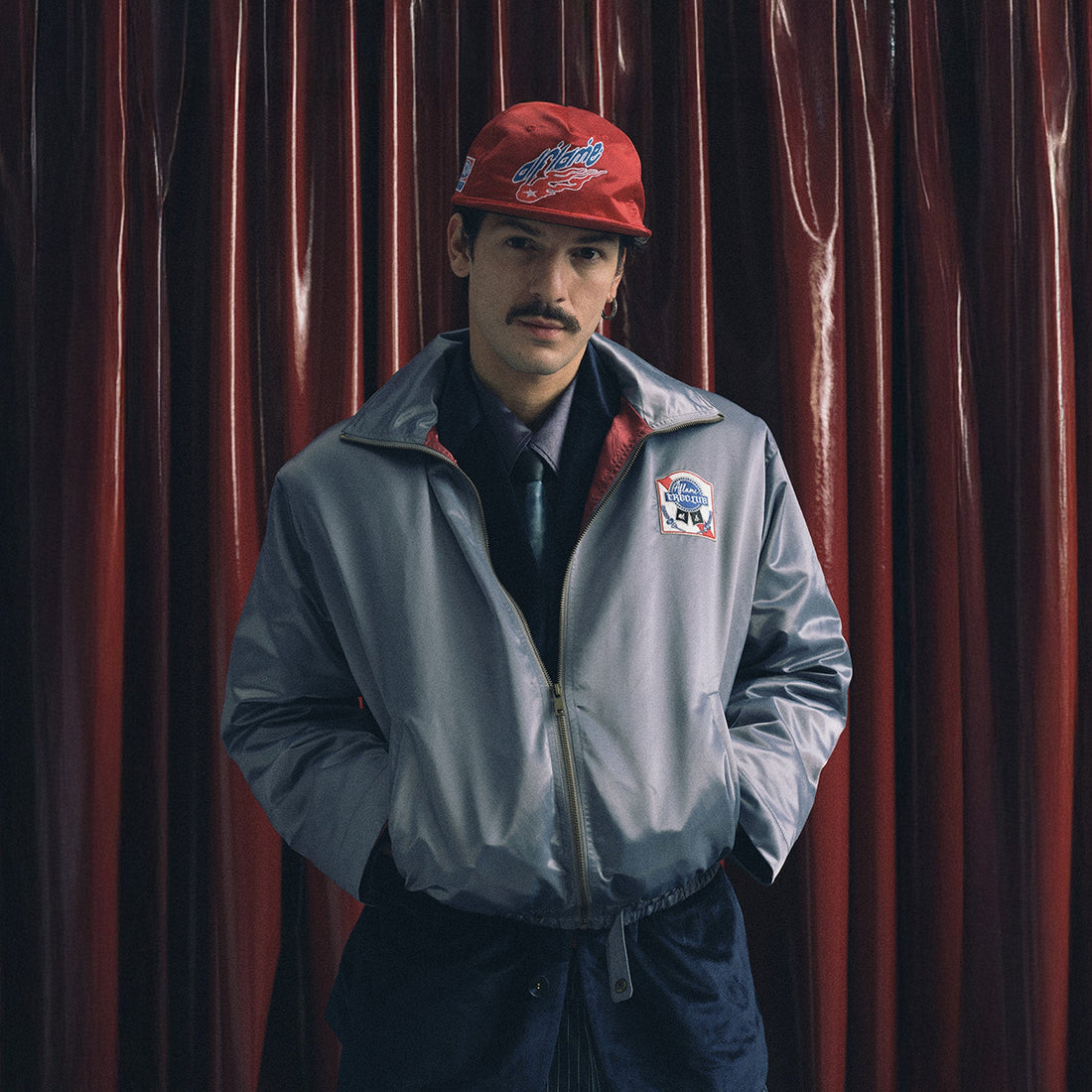 TRECLUB Retro Satin Badge-Patch Blouson-Jacket-S-Blue-Free Shipping Leatheretro