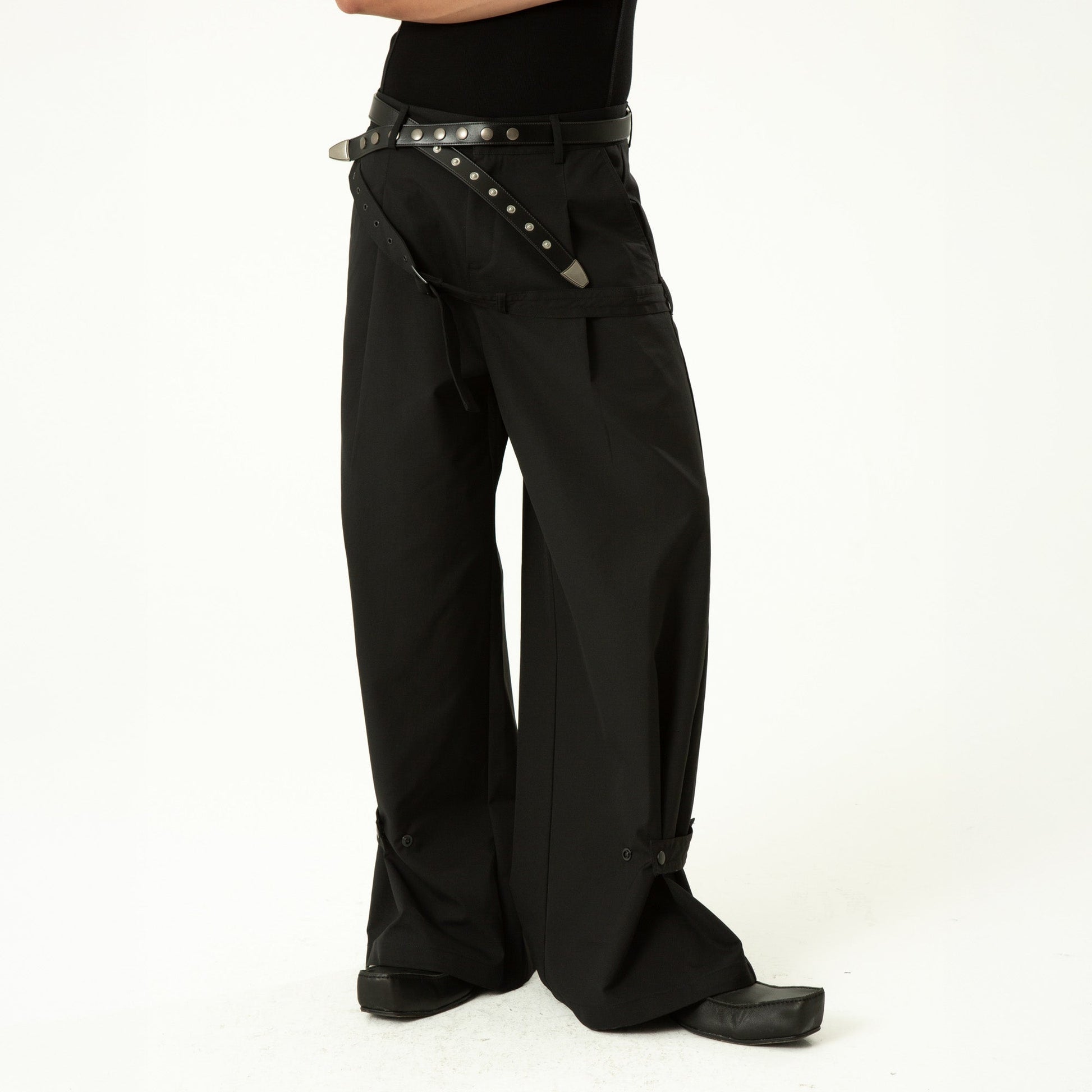 CLP Draped Wide-Leg Belted Pants-Pants-M-With waistband-Free Shipping Leatheretro