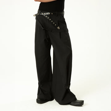 CLP Draped Wide-Leg Belted Pants-Pants-M-With waistband-Free Shipping Leatheretro
