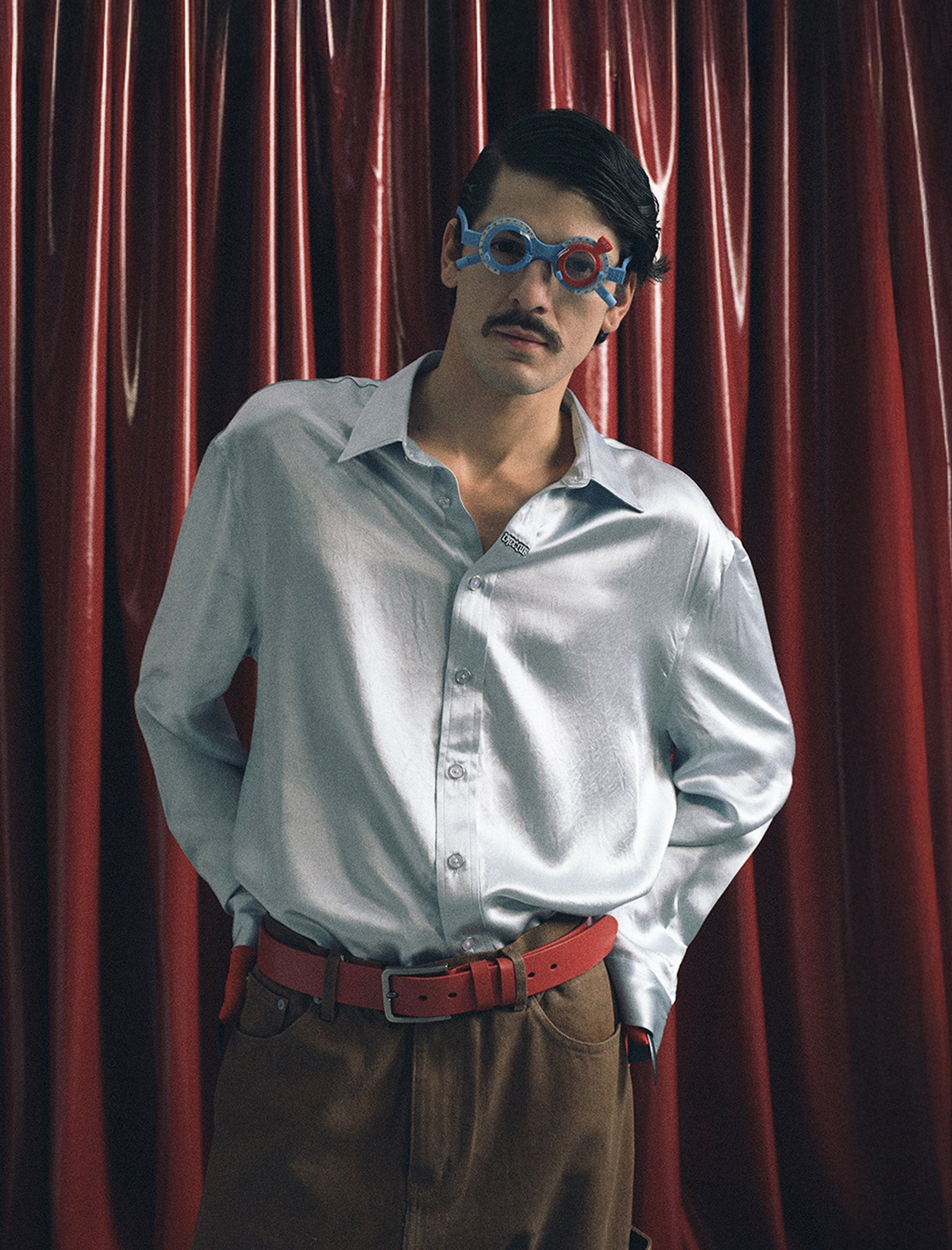 TRECLUB Glossy Embroidered-Placket Drapey Shirt-Shirt-S-Blue-Free Shipping Leatheretro