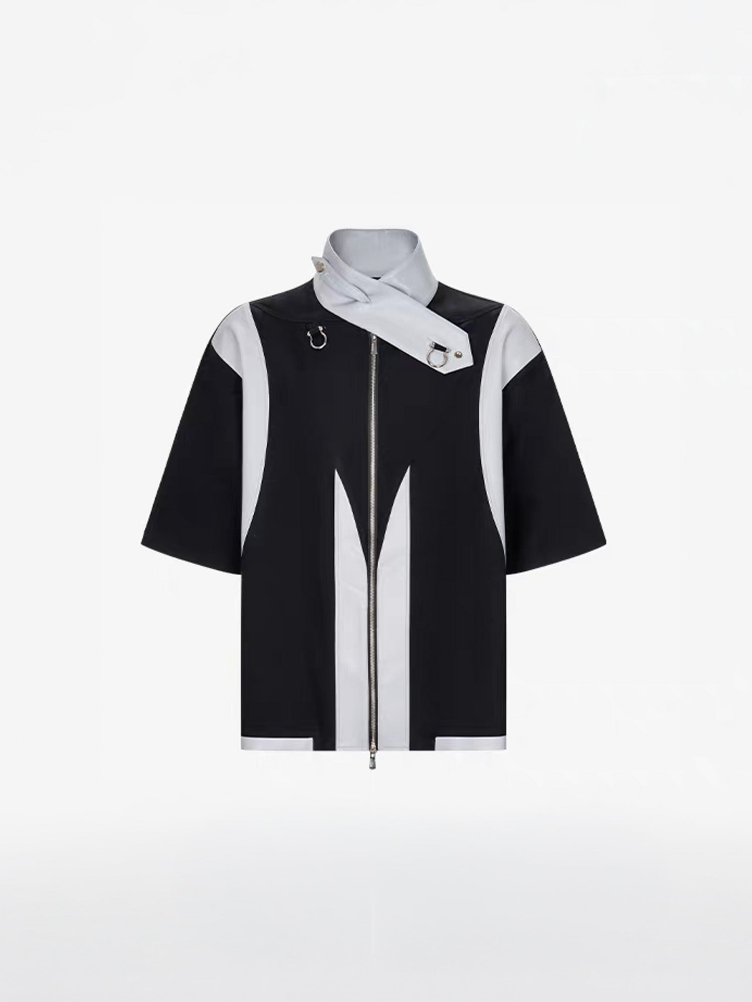 TIWILLTANG Layered-Collar Contrast-Panel Zip-Up Half Shirt-Shorts-S-Free Shipping Leatheretro