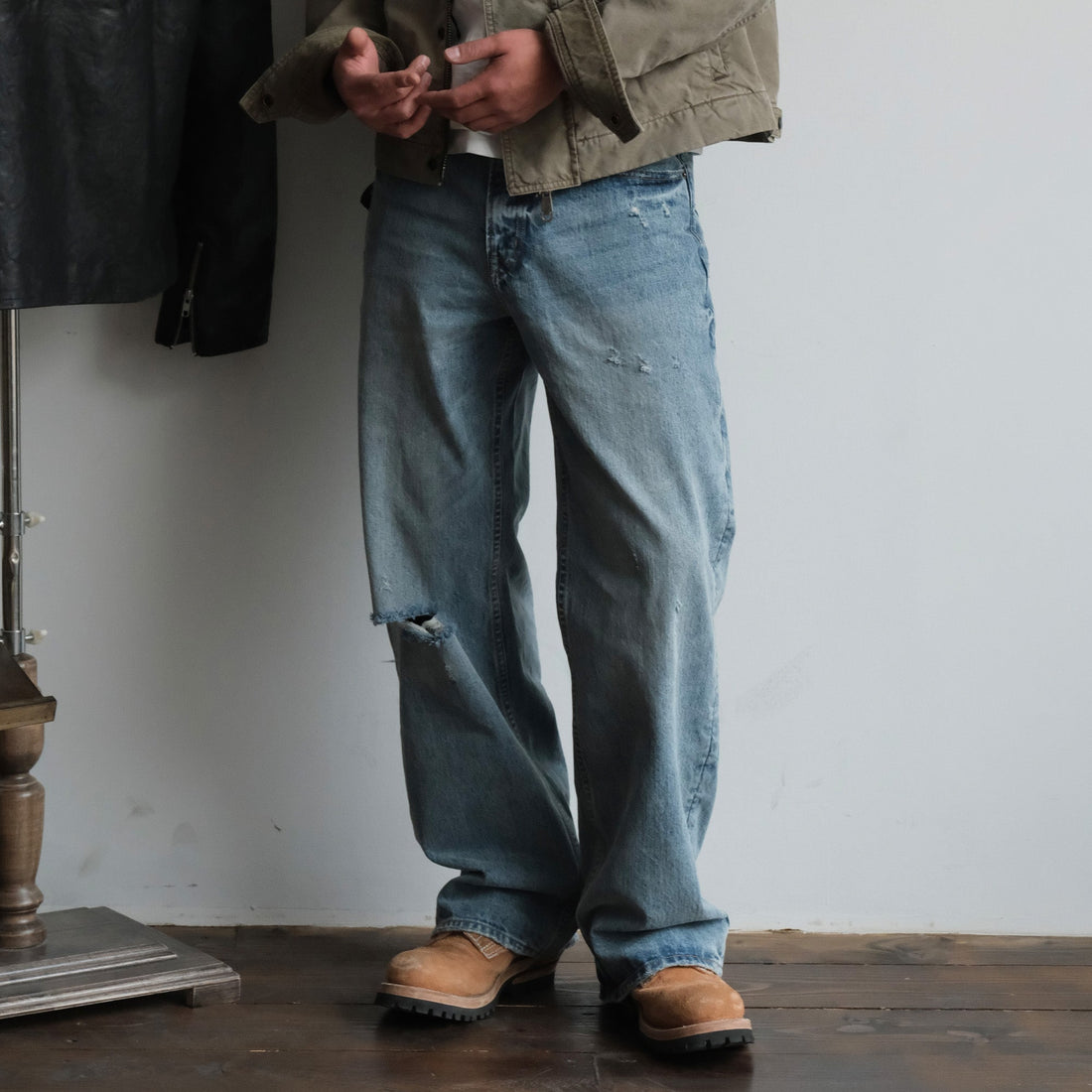 NEIGBORL Washed Distressed Straight-Leg Jeans-Jeans-S-Free Shipping Leatheretro