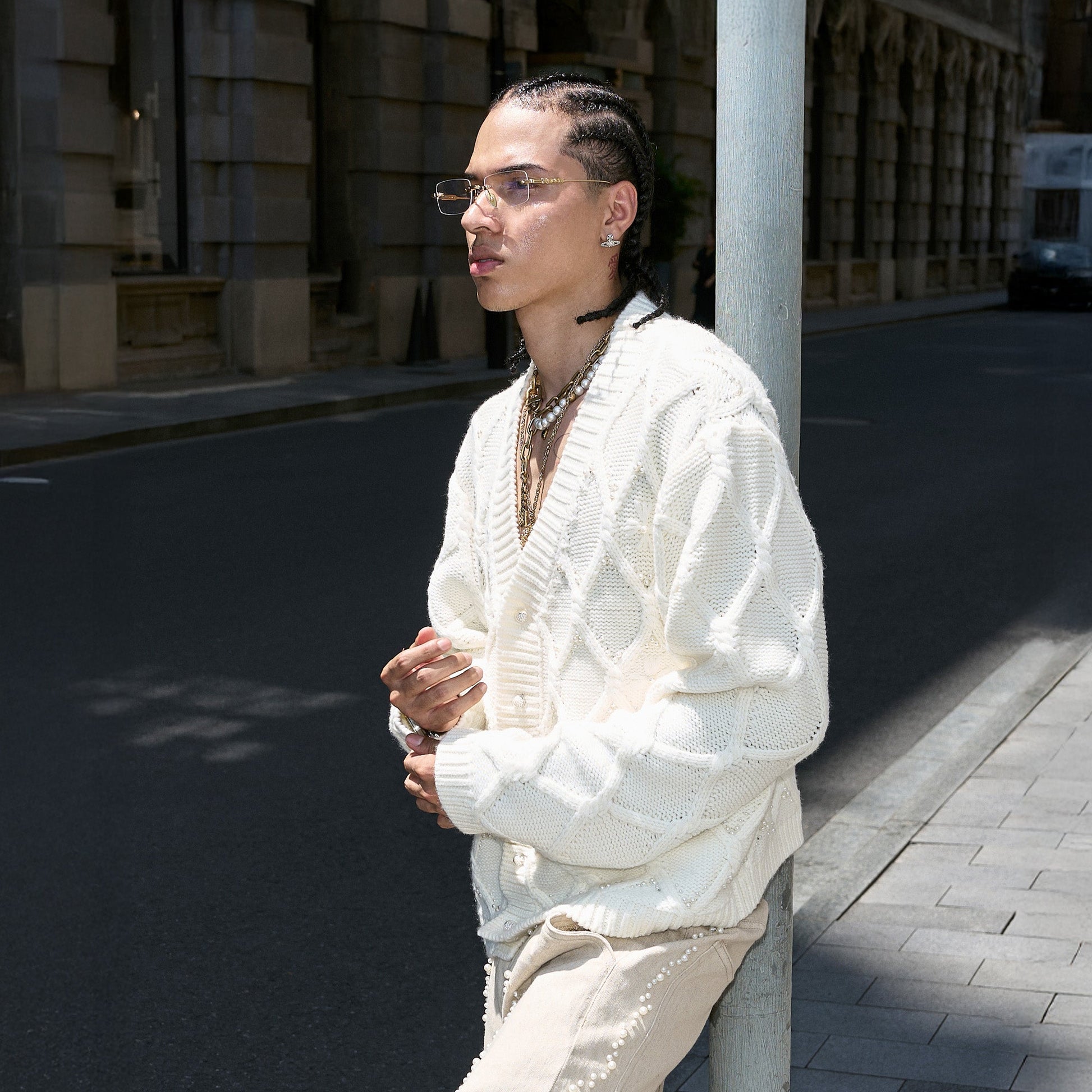 STEEPC Lattice Pearl-Stitched Wool-Blend Cardigan-Sweater-S (1)-Free Shipping Leatheretro