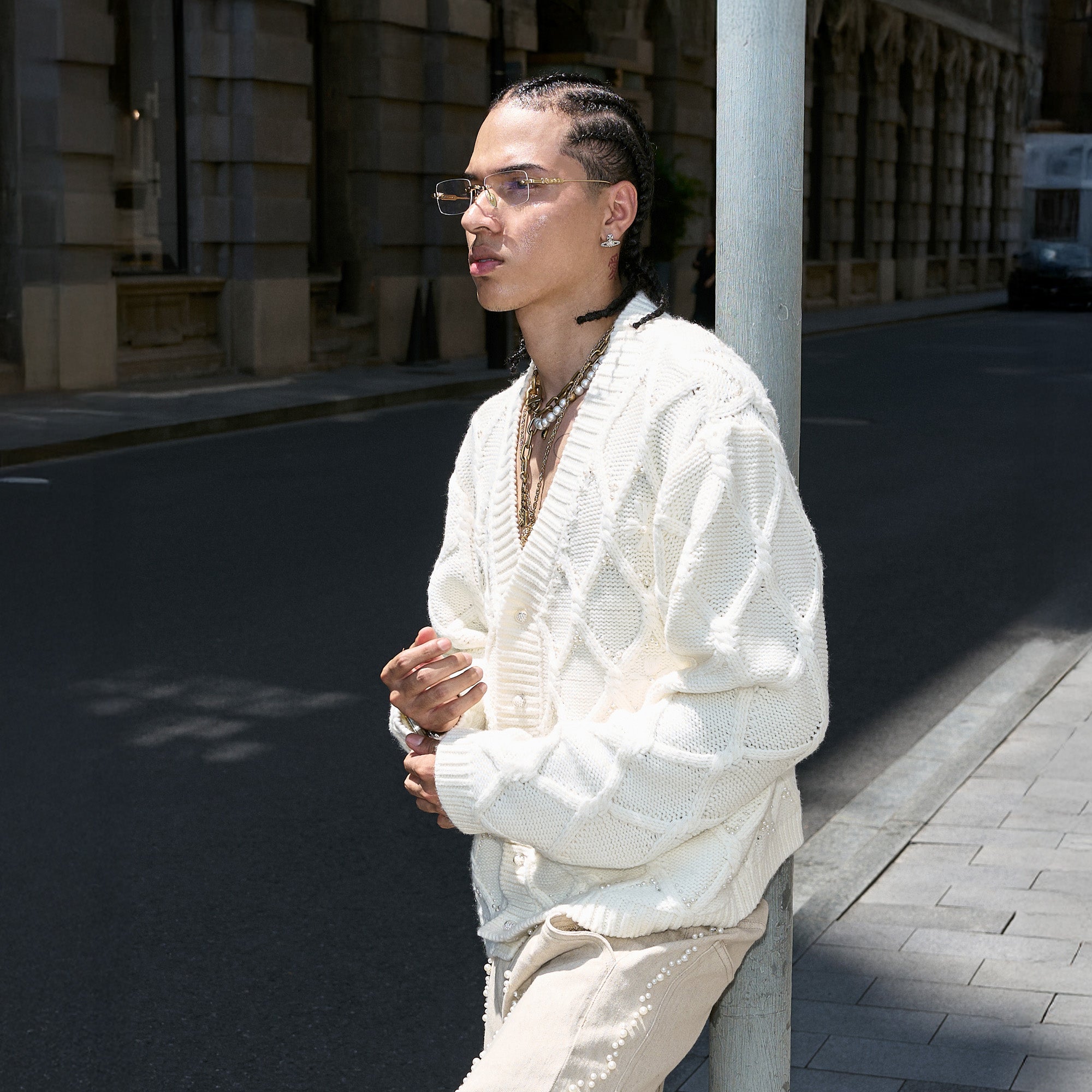 STEEPC Lattice Pearl-Stitched Wool-Blend Cardigan-Sweater-S (1)-Free Shipping Leatheretro