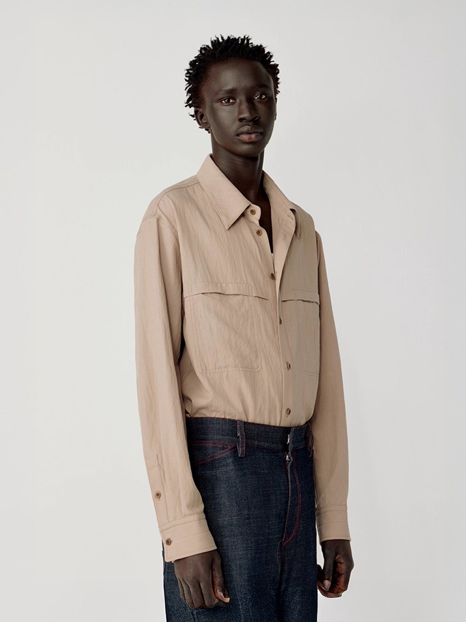 OPICLOTH Minimal Stitch Tencel-Blend Shirt-Shirt-S-Black-Free Shipping Leatheretro