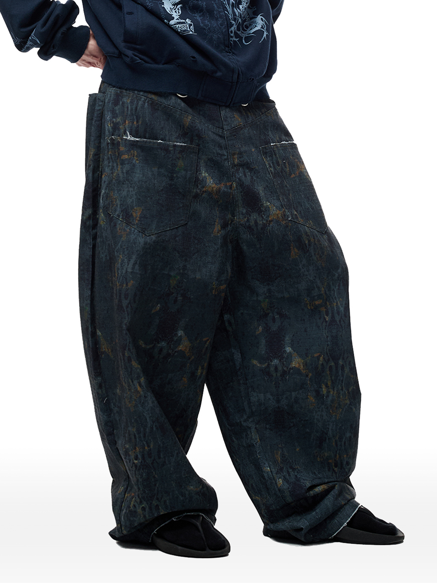 CYCYCY Washed Mottled Flame Graphic Denim Pants-Pants-XXS / 27"-Free Shipping Leatheretro