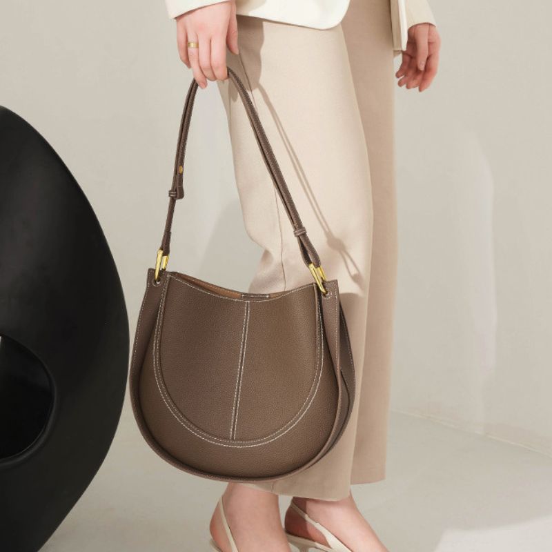 Luxury Soft Leather Crossbody Saddle Bag-Handbags-Beige-Free Shipping Leatheretro