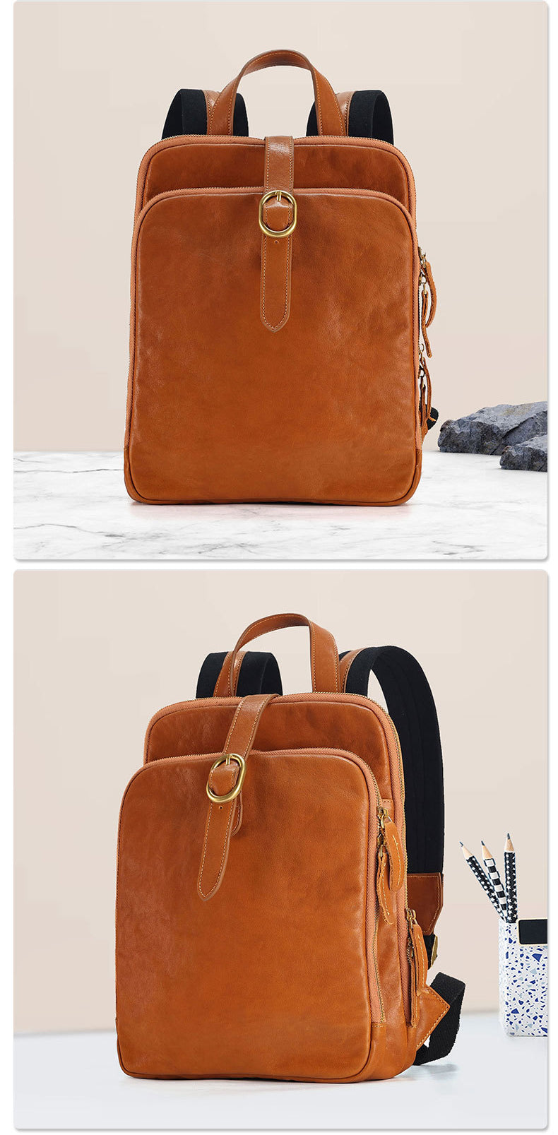 Luxury Vintage Vegetable-Tanned Leather Backpack for Women-Backpack-Black-27*10*36cm-Free Shipping Leatheretro