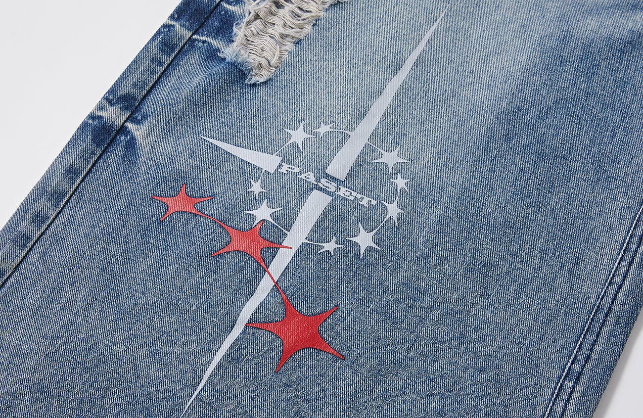 PASET Double Waist Camo Panel Distressed Jeans-Jeans-S / 28"-Free Shipping Leatheretro