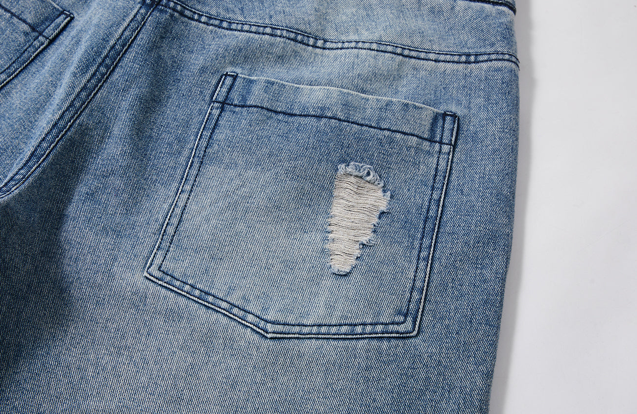 PASET Double Waist Camo Panel Distressed Jeans-Jeans-S / 28"-Free Shipping Leatheretro
