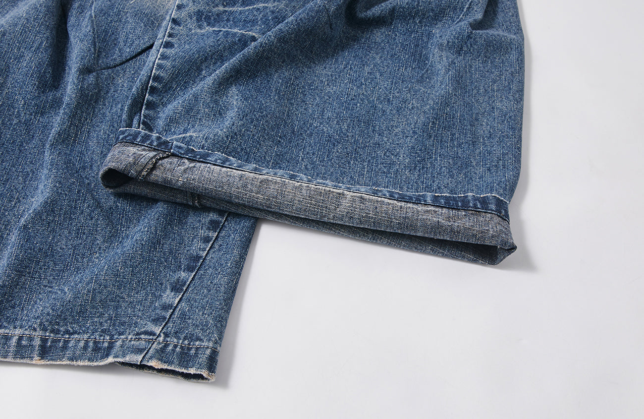PASET Plaid Patch Distressed Wide-Leg Jeans-Jeans-S / 28"-Free Shipping Leatheretro