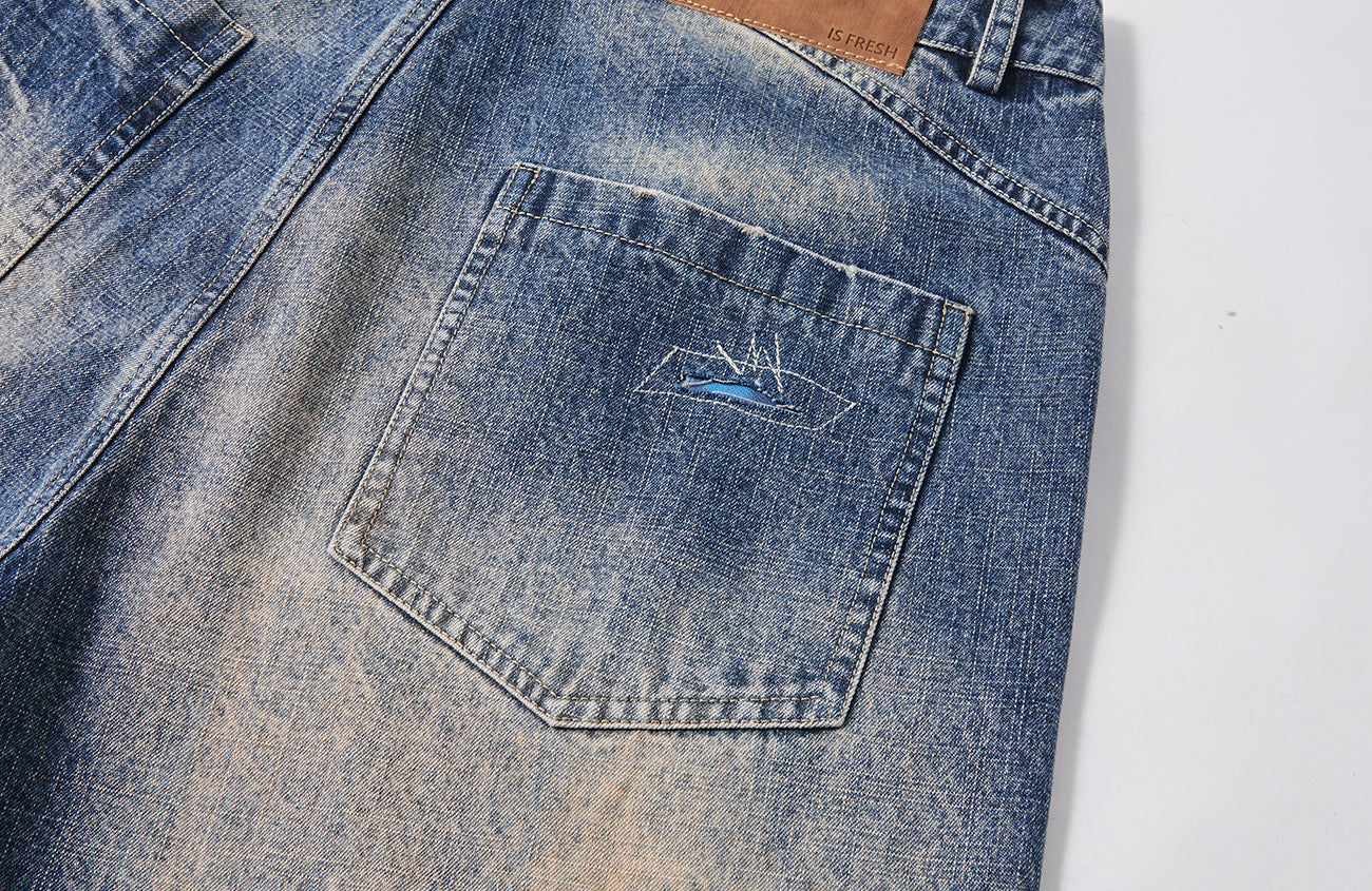 PASET Plaid Patch Distressed Wide-Leg Jeans-Jeans-S / 28"-Free Shipping Leatheretro