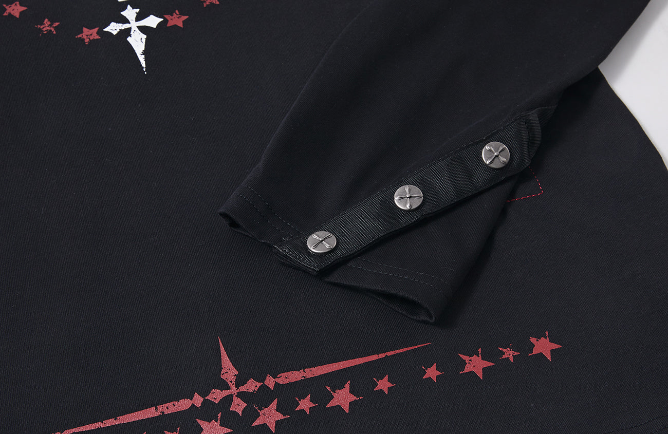 PASET Button Cuff Gothic Graphic Long-Sleeve Tee-L/S Tee-S-Free Shipping Leatheretro