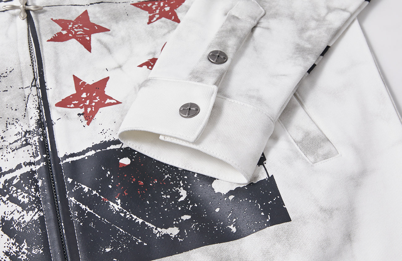 PASET Dirty Wash Star Graphic Track Jacket-Jacket-S-Free Shipping Leatheretro