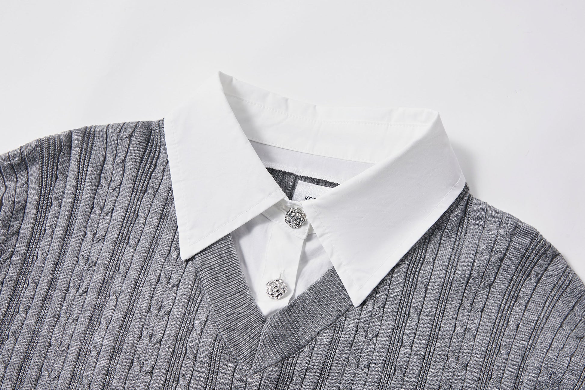 KREATE Faux Layered Cable-Knit Half Shirt-Half shirt-S-Gray-Free Shipping Leatheretro