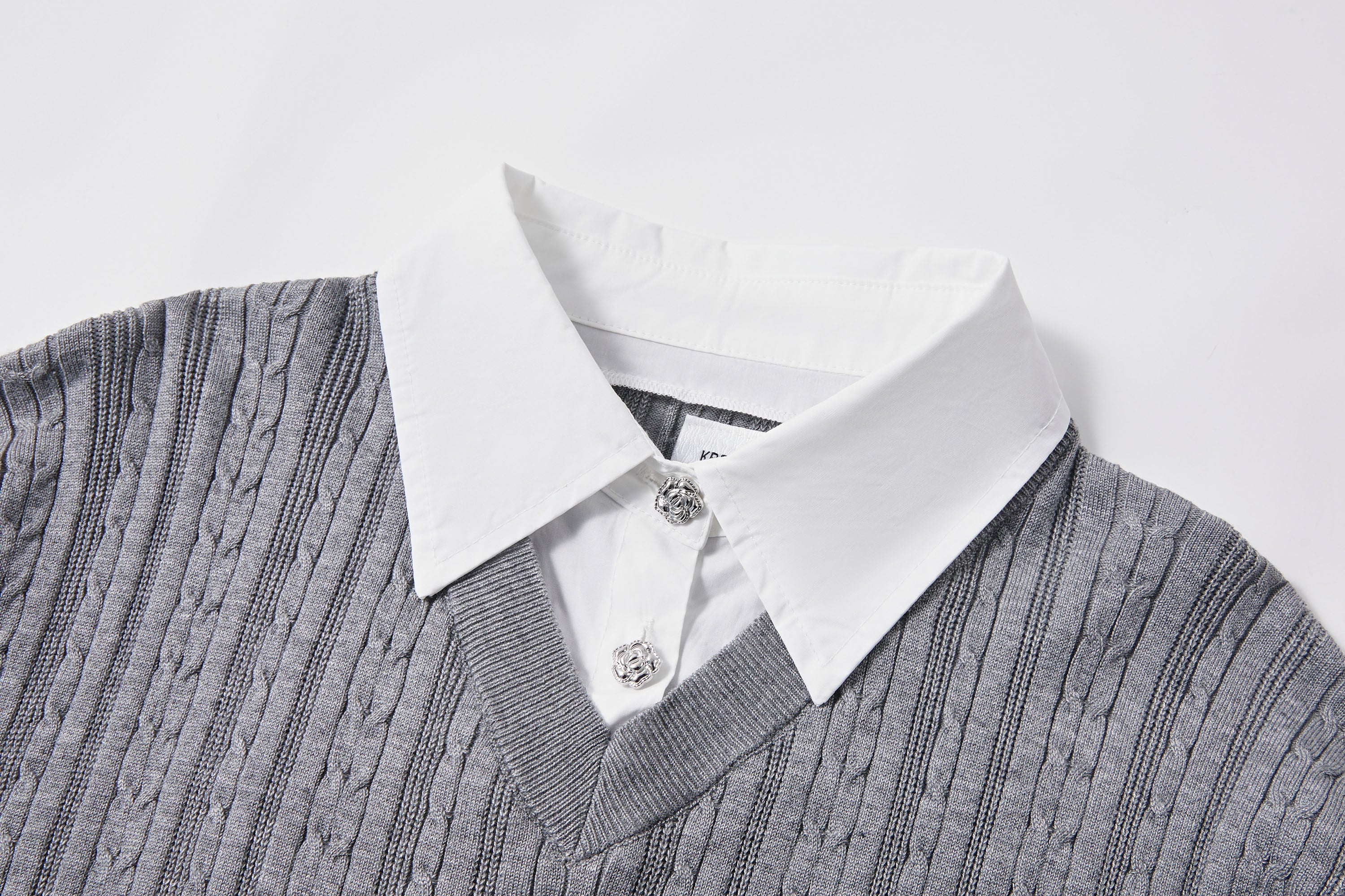 KREATE Faux Layered Cable-Knit Half Shirt-Half shirt-S-Gray-Free Shipping Leatheretro