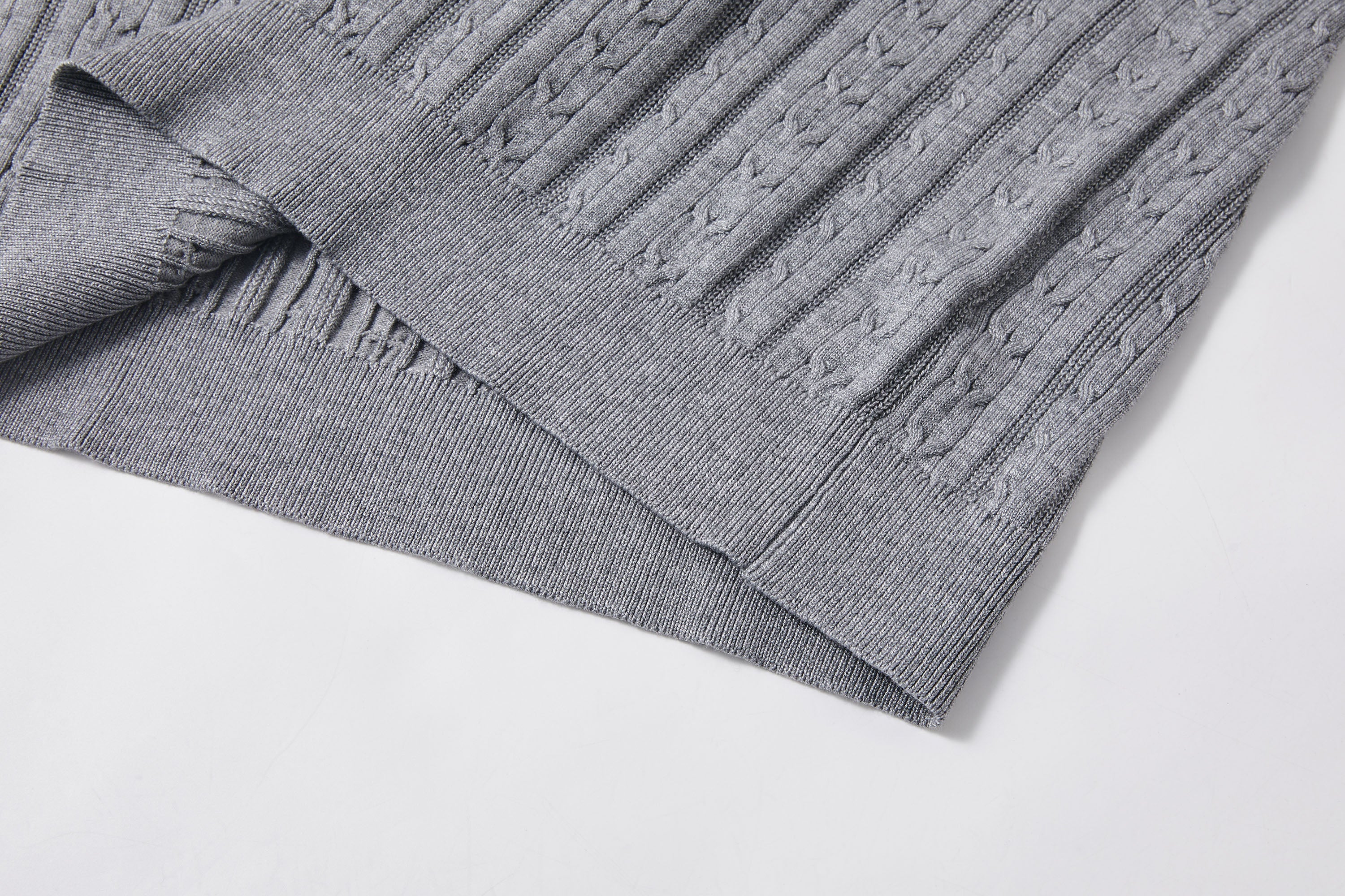 KREATE Faux Layered Cable-Knit Half Shirt-Half shirt-S-Gray-Free Shipping Leatheretro