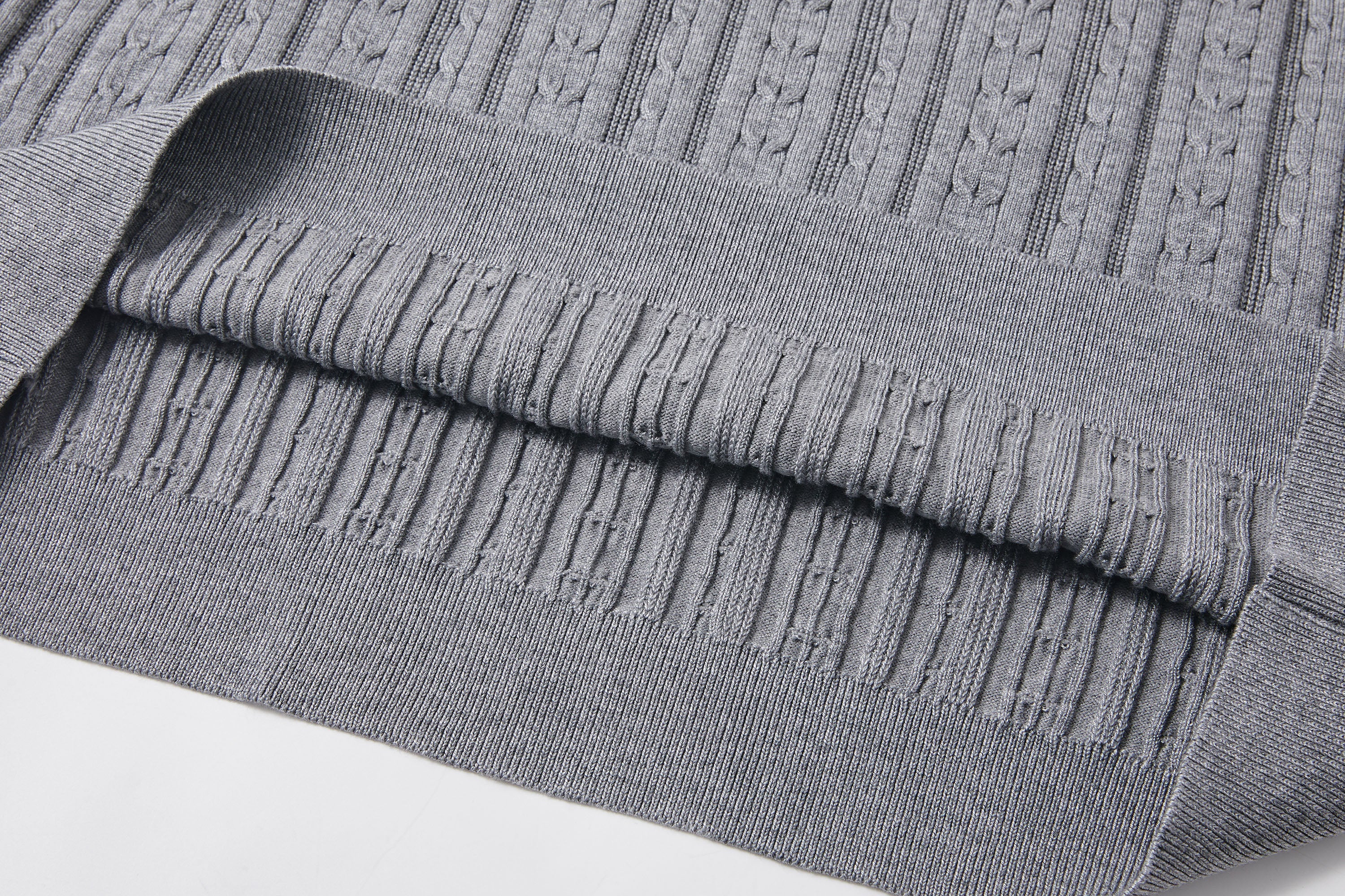 KREATE Faux Layered Cable-Knit Half Shirt-Half shirt-S-Gray-Free Shipping Leatheretro