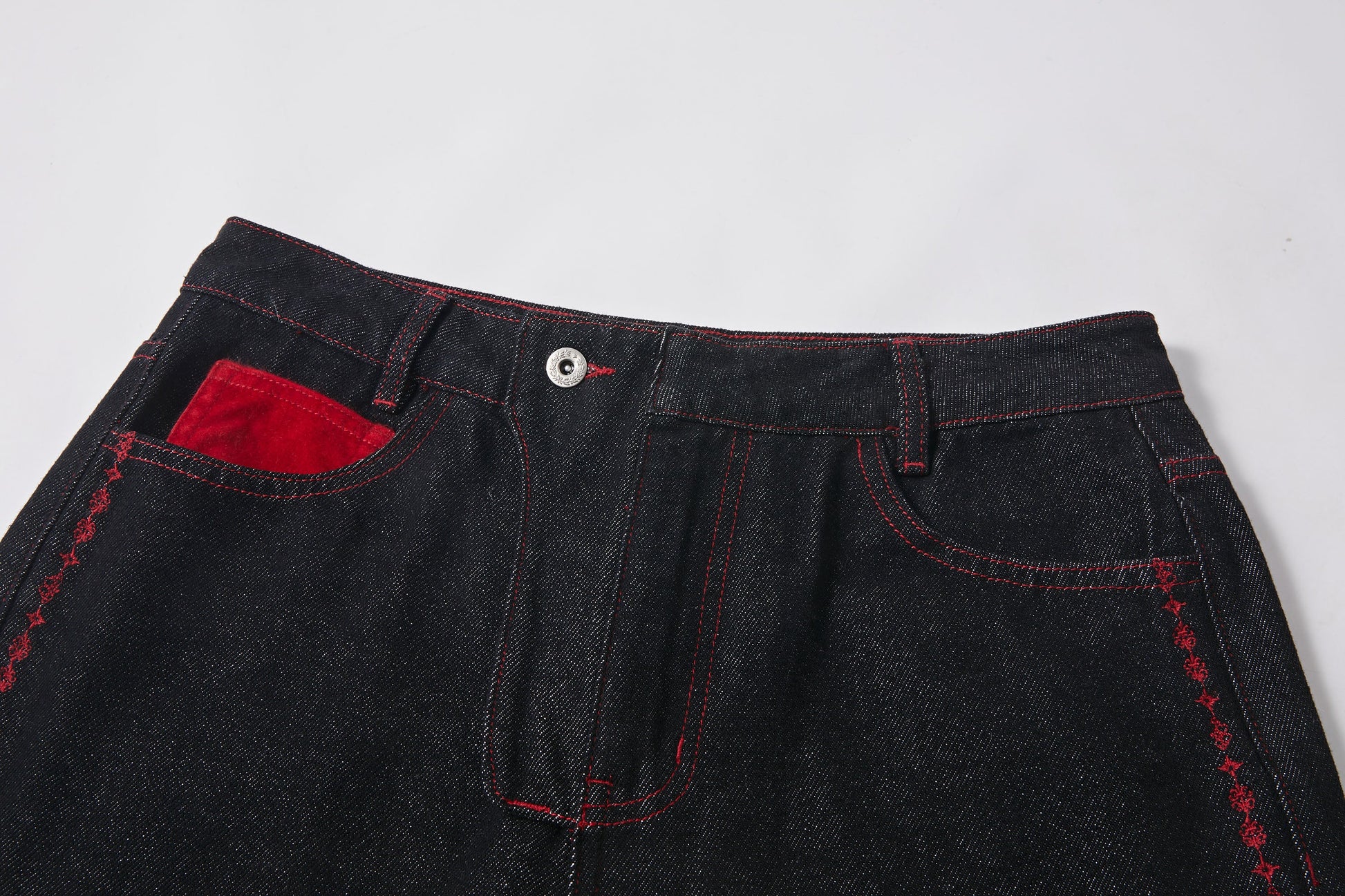 KREATE Contrast Stitched Flared Raw Denim Pants-Jeans-S-Free Shipping Leatheretro
