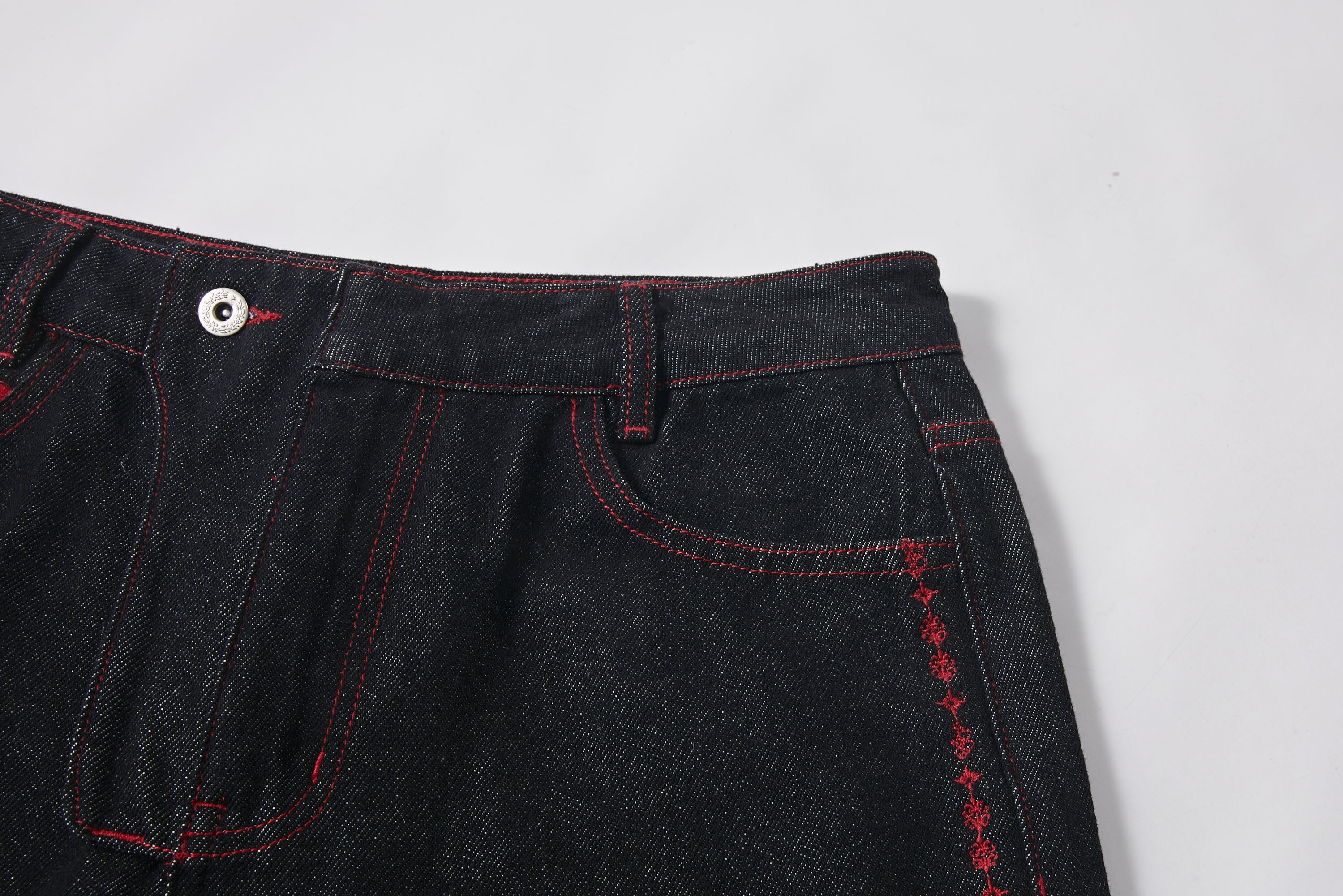 KREATE Contrast Stitched Flared Raw Denim Pants-Jeans-S-Free Shipping Leatheretro
