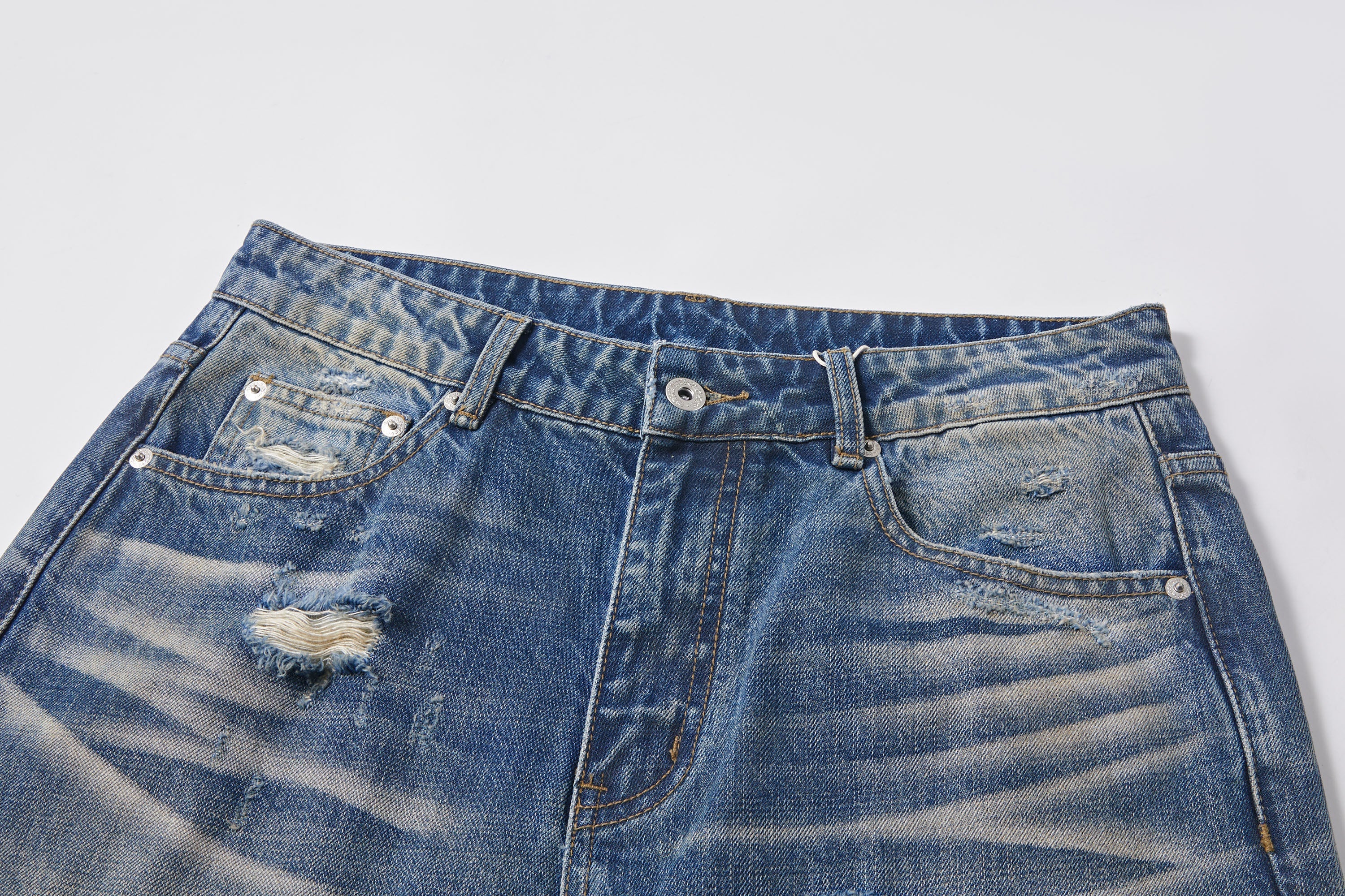 KREATE Double-Layer Distressed Straight-Leg Jeans-Jeans-S-Free Shipping Leatheretro