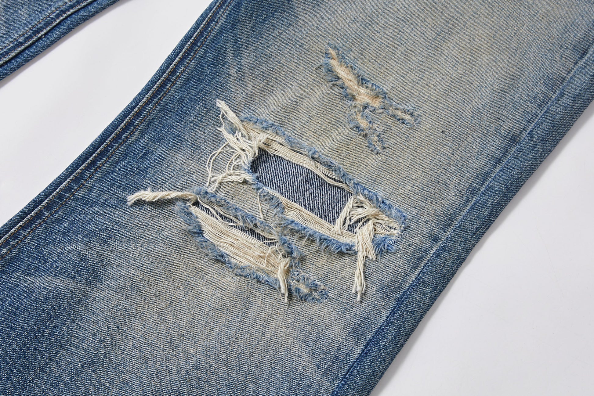 KREATE Double-Layer Distressed Straight-Leg Jeans-Jeans-S-Free Shipping Leatheretro