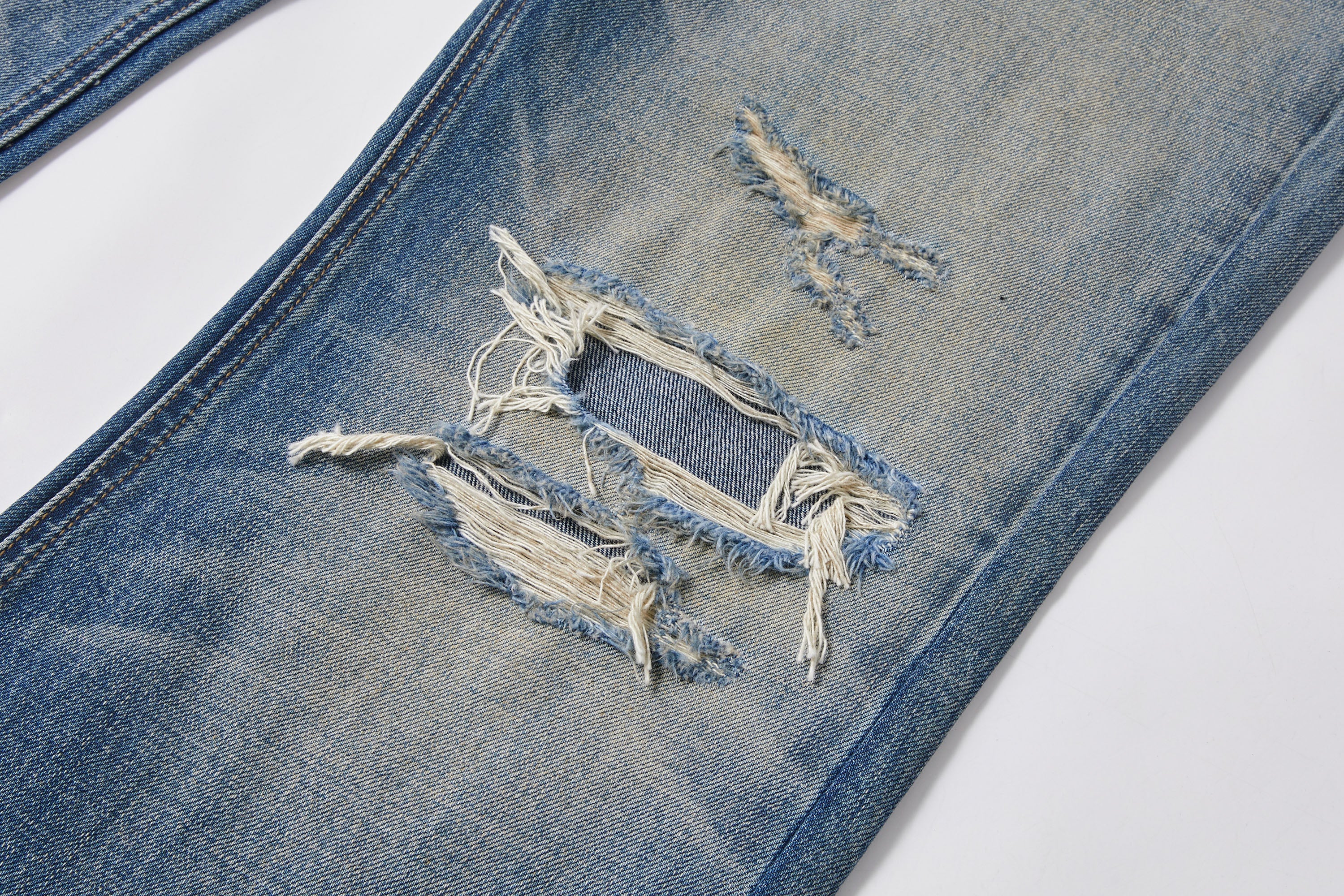 KREATE Double-Layer Distressed Straight-Leg Jeans-Jeans-S-Free Shipping Leatheretro