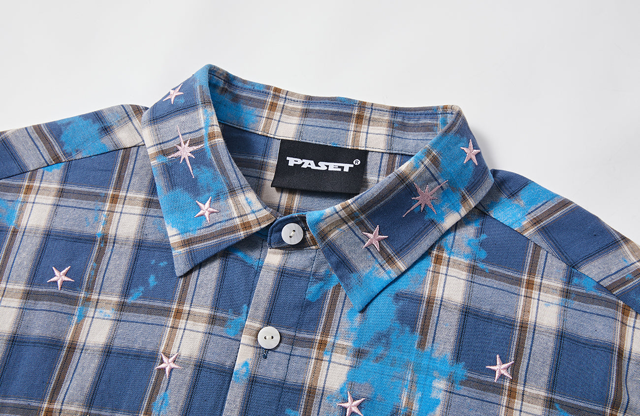 PASET Unicorn Embroidered Plaid Half Shirt-Half shirt-S-Free Shipping Leatheretro