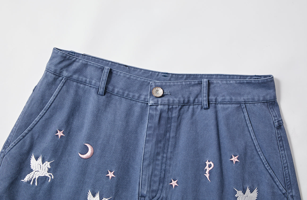 PASET Unicorn Embroidered Cargo Shorts-Shorts-S / 28"-Free Shipping Leatheretro