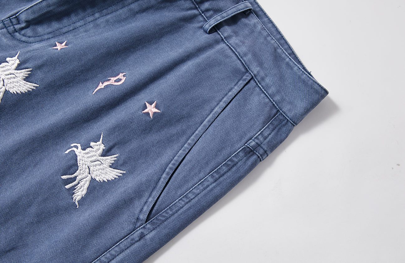 PASET Unicorn Embroidered Cargo Shorts-Shorts-S / 28"-Free Shipping Leatheretro