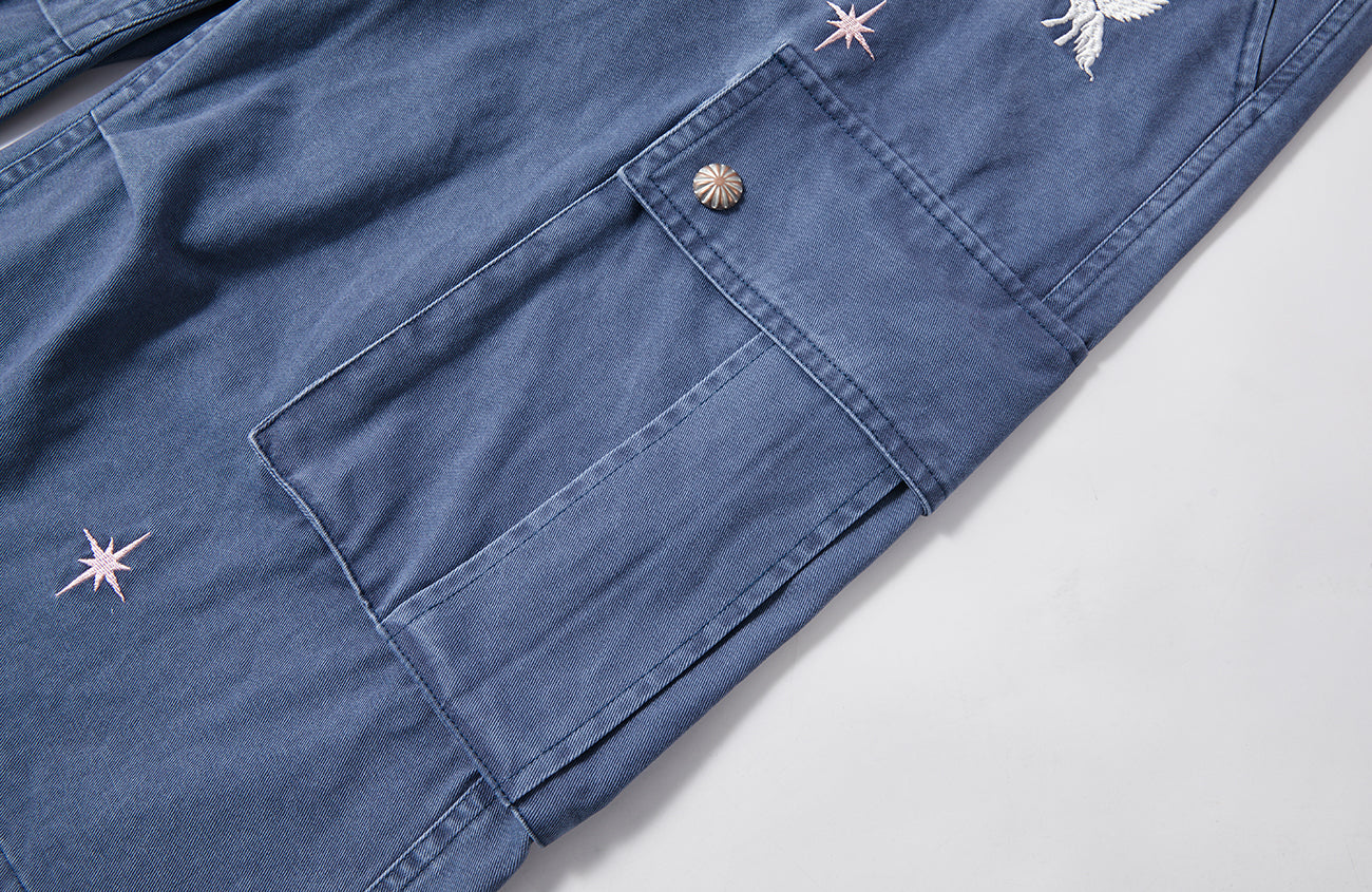 PASET Unicorn Embroidered Cargo Shorts-Shorts-S / 28"-Free Shipping Leatheretro