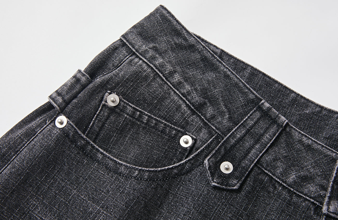 PASET Plaid Patch Distressed Back Buckle Jeans-Jeans-S / 28"-Free Shipping Leatheretro
