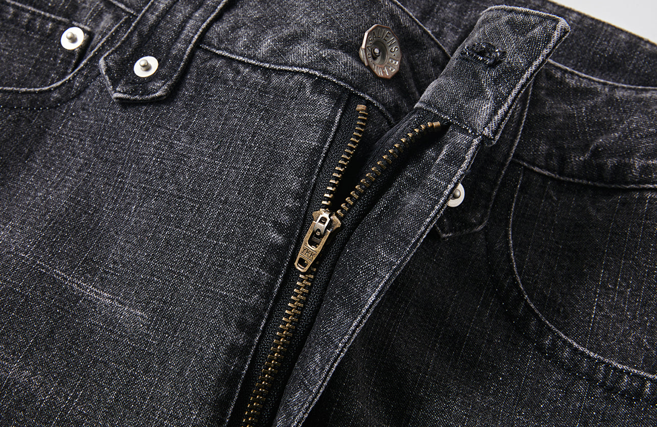 PASET Plaid Patch Distressed Back Buckle Jeans-Jeans-S / 28"-Free Shipping Leatheretro
