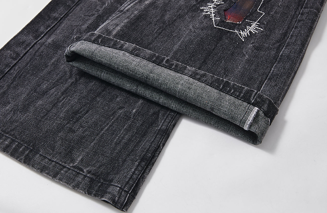 PASET Plaid Patch Distressed Back Buckle Jeans-Jeans-S / 28"-Free Shipping Leatheretro