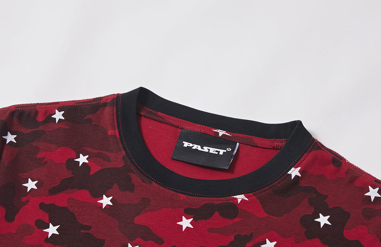 PASET Star Camo Cross Graphic Tee-T Shirt-S-Red-Free Shipping Leatheretro