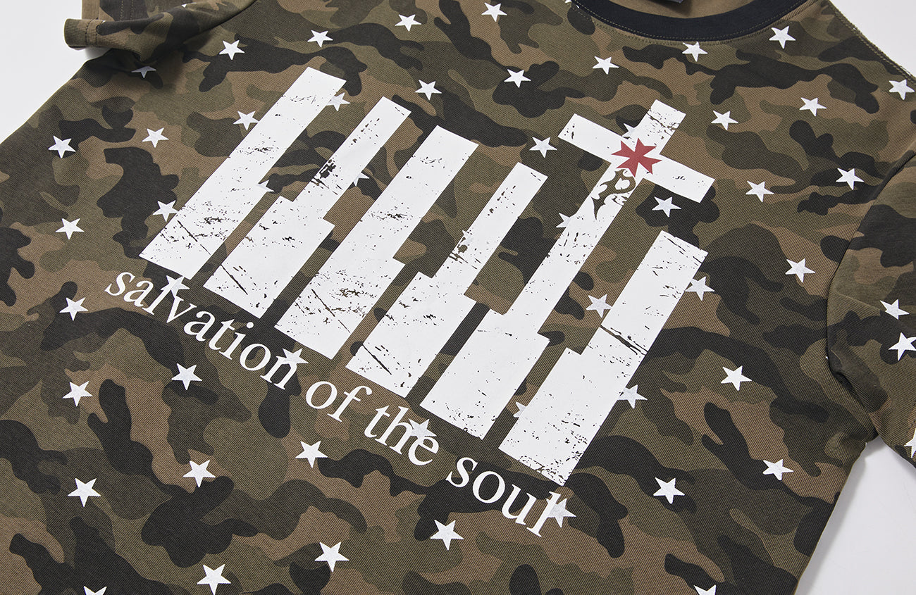 PASET Star Camo Cross Graphic Tee-T Shirt-S-Red-Free Shipping Leatheretro