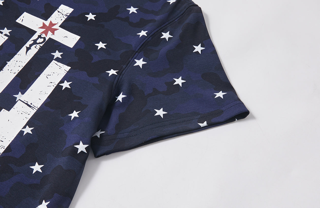 PASET Star Camo Cross Graphic Tee-T Shirt-S-Red-Free Shipping Leatheretro