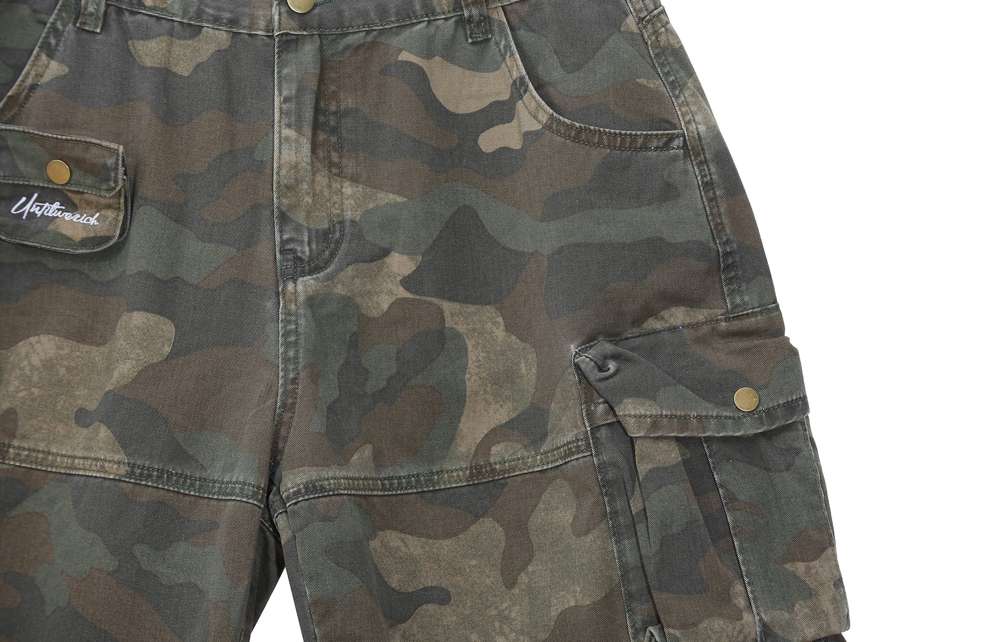 UNTILWERICH Washed Camo Cargo Shorts-Shorts-S / 28“-Free Shipping Leatheretro