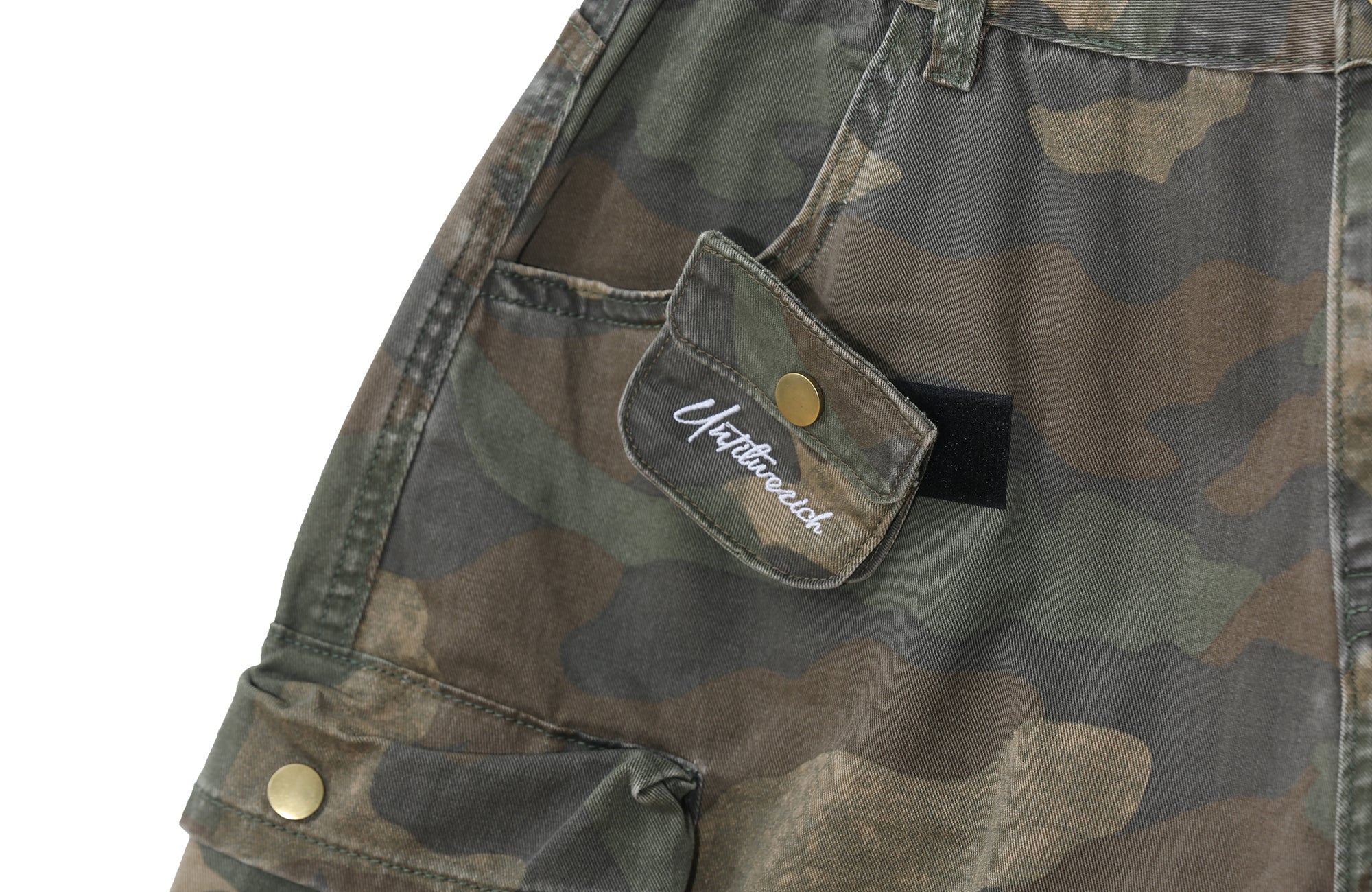 UNTILWERICH Washed Camo Cargo Shorts-Shorts-S / 28“-Free Shipping Leatheretro