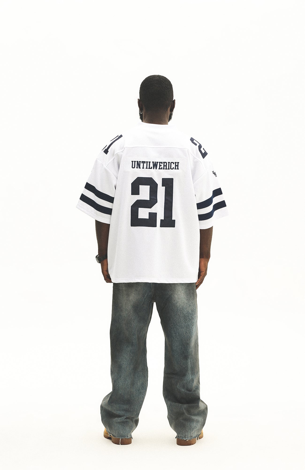 UNTILWERICH V-Neck Striped Hockey Short-Sleeve Jersey-T Shirt-S-White-Free Shipping Leatheretro