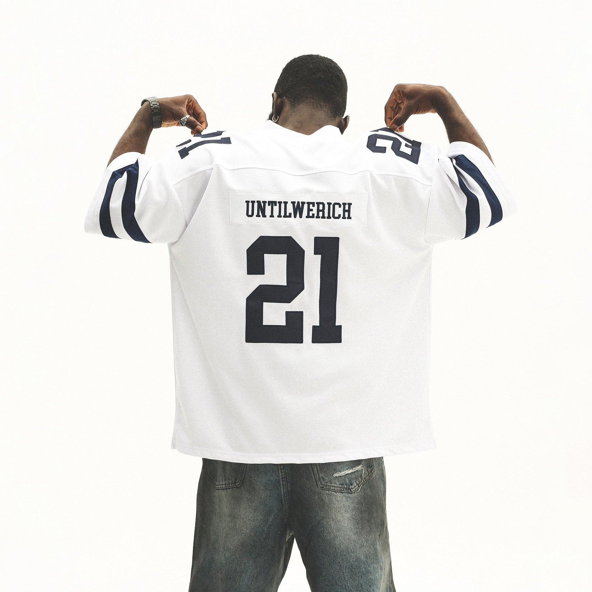 UNTILWERICH V-Neck Striped Hockey Short-Sleeve Jersey-T Shirt-S-White-Free Shipping Leatheretro