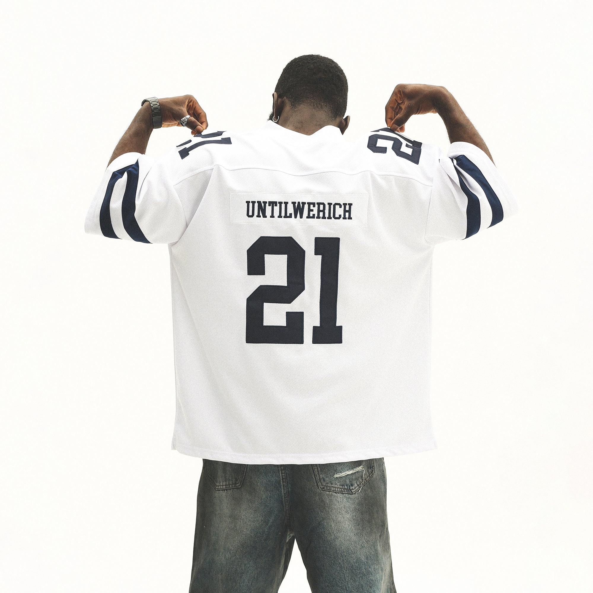 UNTILWERICH V-Neck Striped Hockey Short-Sleeve Jersey-T Shirt-S-White-Free Shipping Leatheretro