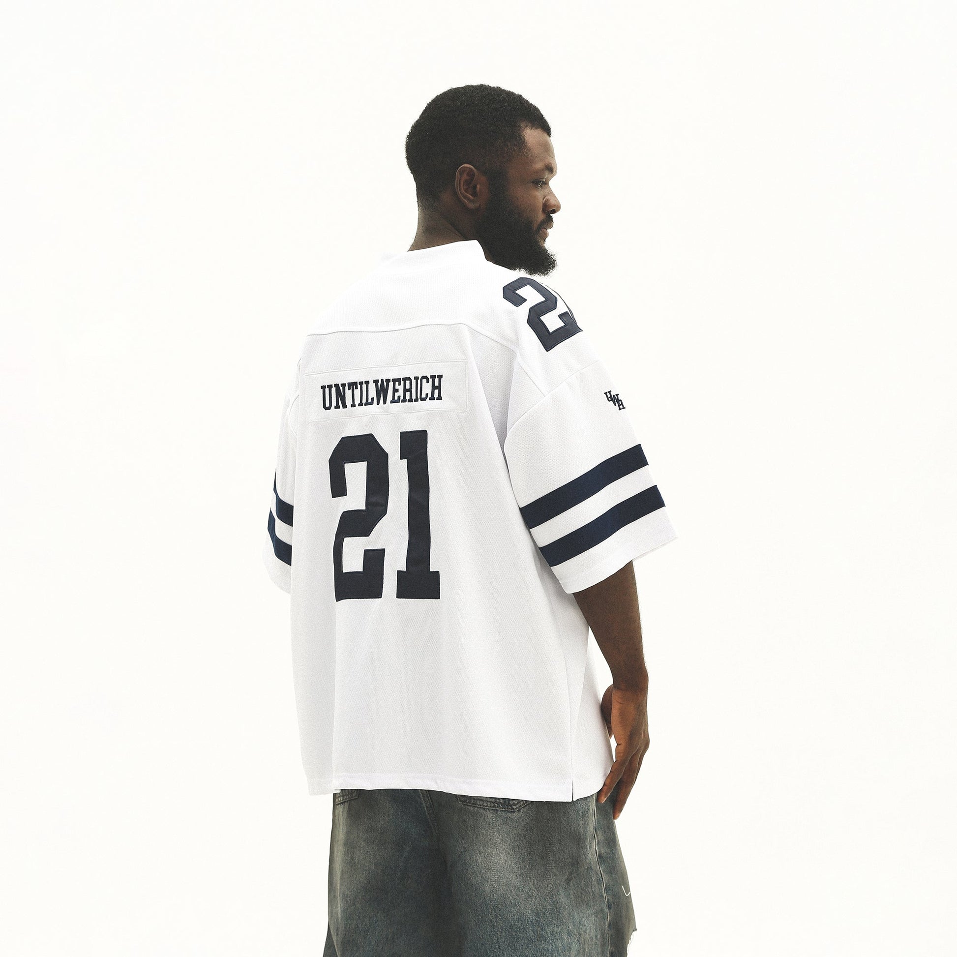 UNTILWERICH V-Neck Striped Hockey Short-Sleeve Jersey-T Shirt-S-White-Free Shipping Leatheretro