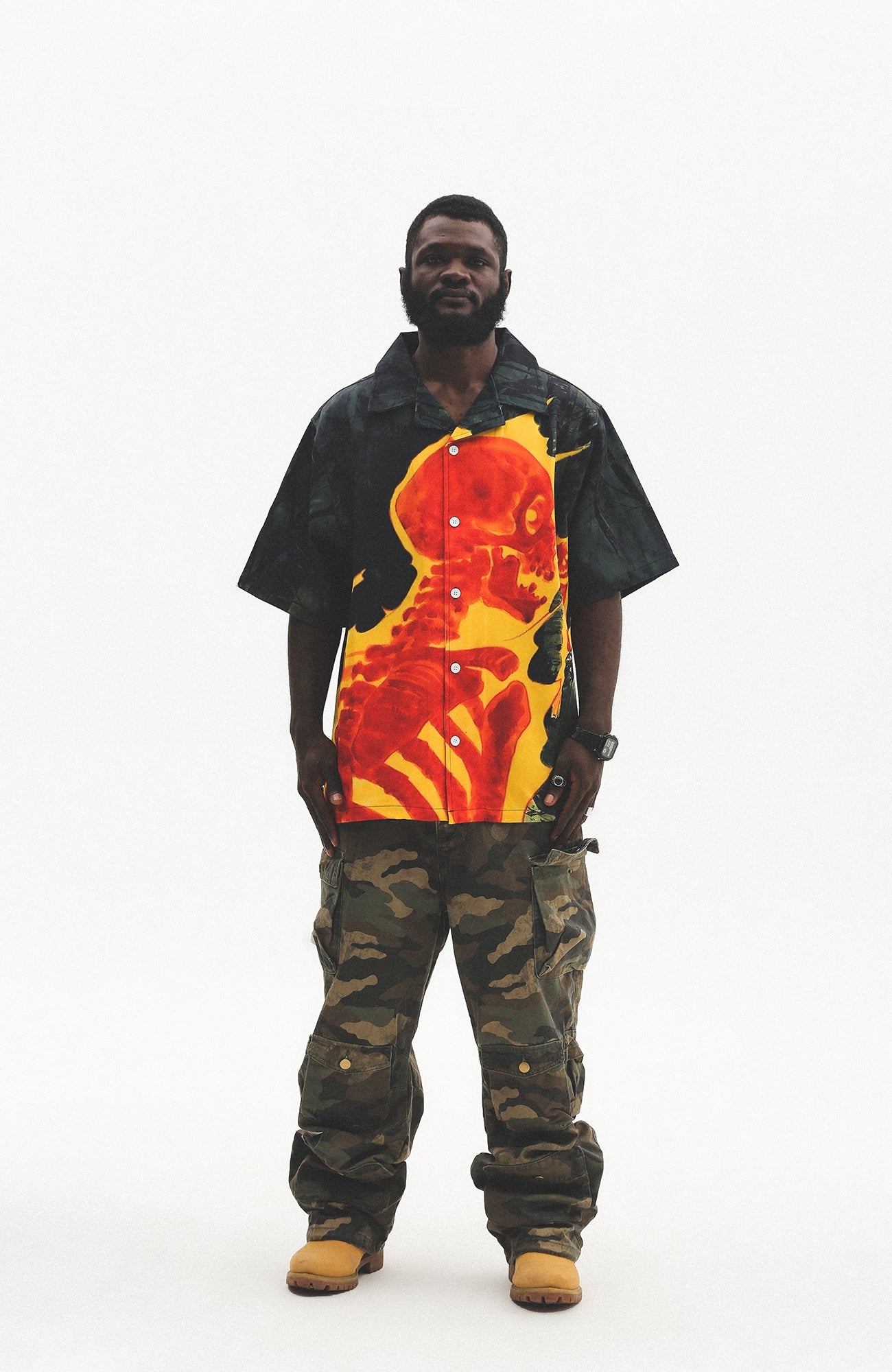 UNTILWERICH Flame Skeleton Graphic Half Shirt-Half shirt-M-Free Shipping Leatheretro