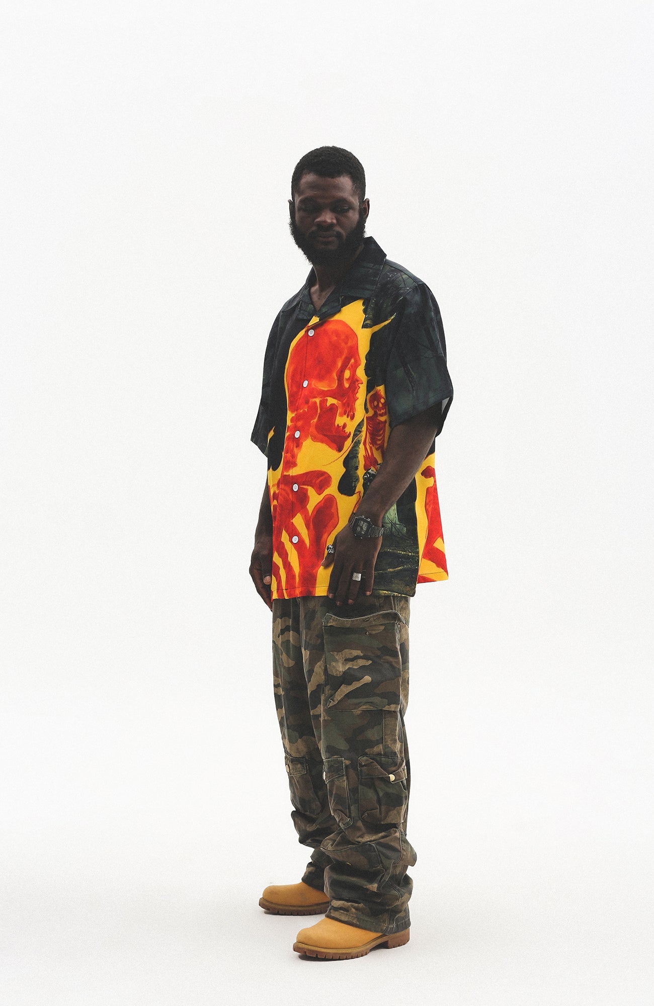 UNTILWERICH Flame Skeleton Graphic Half Shirt-Half shirt-M-Free Shipping Leatheretro