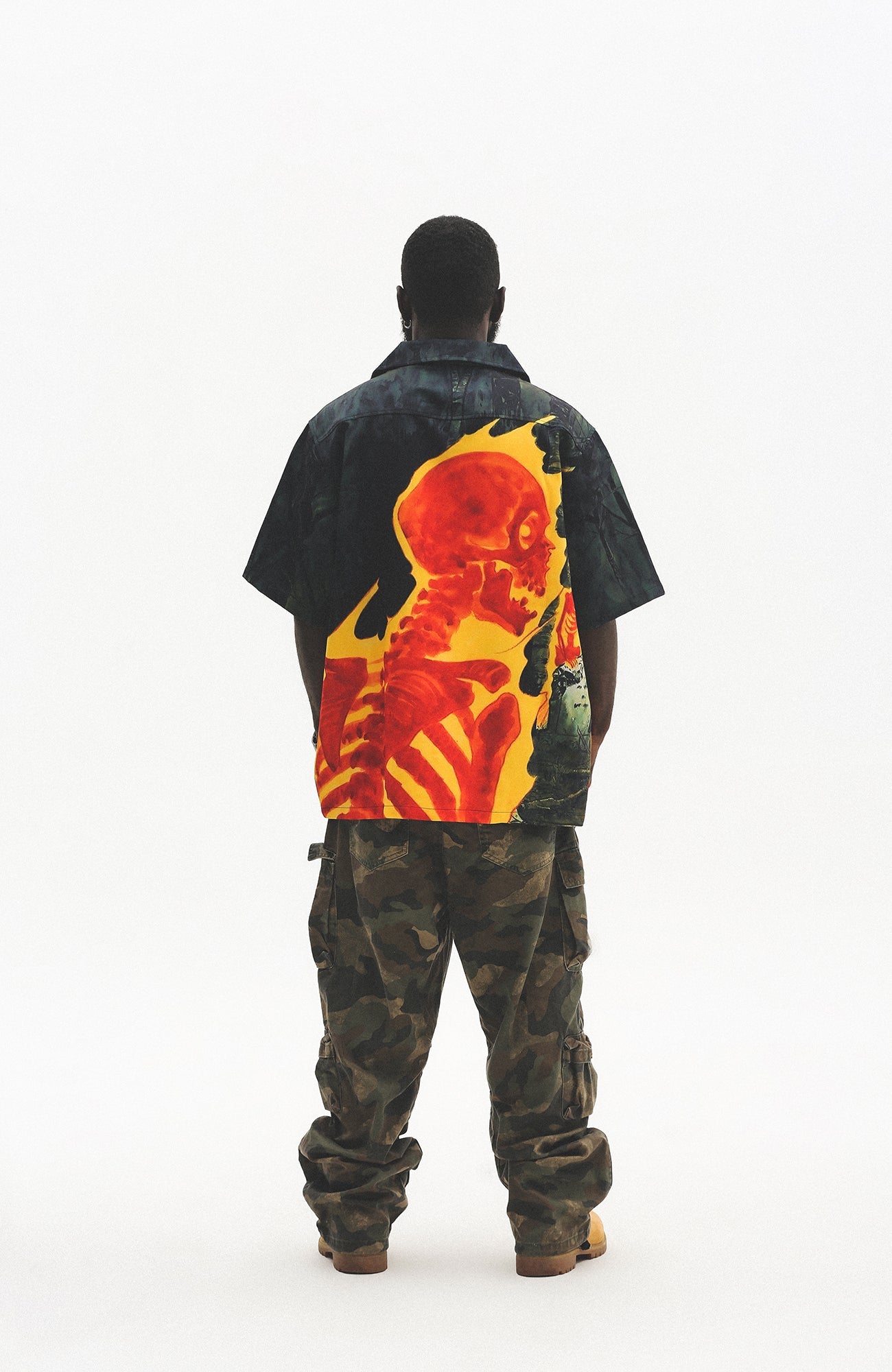 UNTILWERICH Flame Skeleton Graphic Half Shirt-Half shirt-M-Free Shipping Leatheretro
